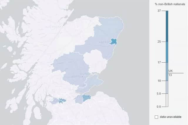 Aberdeen has the highest percentage of non-nationals than any other Scottish region. Picture: ONS