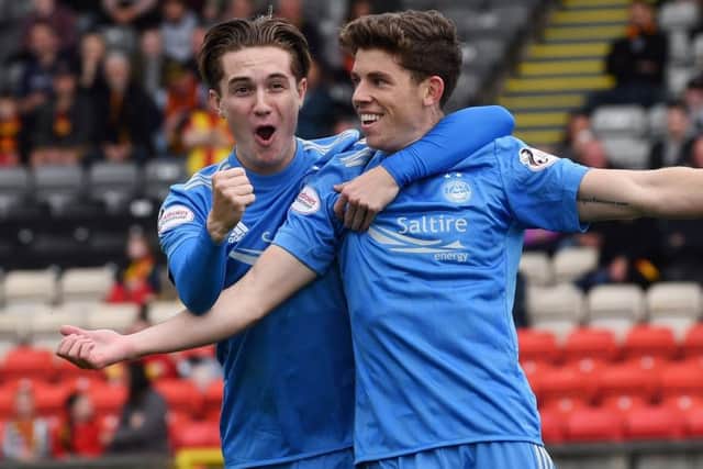 Aberdeen's Ryan Christie (right) celebrates his early goal with Scott Wright. Picture: SNS