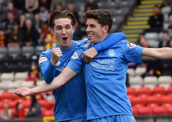 Aberdeen's Ryan Christie (right) celebrates his early goal with Scott Wright. Picture: SNS