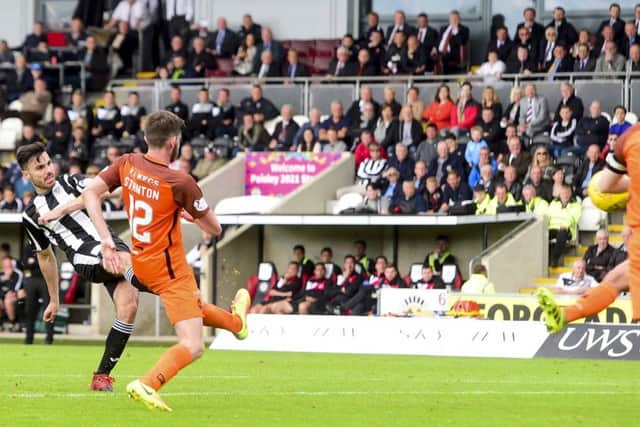 Hows that for openers? Lewis Morgan fires home from 25 yards for the first of his two goals.  Photograph: Alan Harvey/SNS