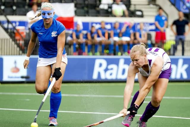 Sarah Robertson of Scotland, right, vies with Tereza Mejzlikova of Czech Republic. Picture: Remko de Waal/AFP/Getty Images