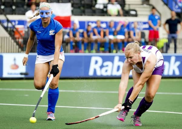 Sarah Robertson of Scotland, right, vies with Tereza Mejzlikova of Czech Republic. Picture: Remko de Waal/AFP/Getty Images
