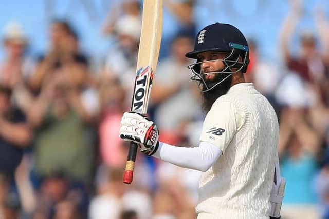 Moeen Ali acknowledges the applause after reaching his half century. Picture: PA.