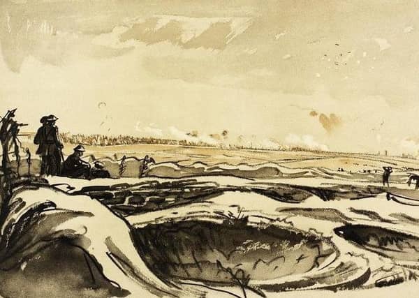 Watching our Artillery Fire on Trones Wood from Montauban, 1918,
by Muirhead Bone