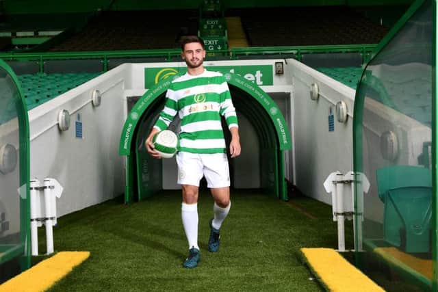Patrick Roberts is paraded at Parkhead after sealing his season-long loan move to Celtic. Picture: SNS.