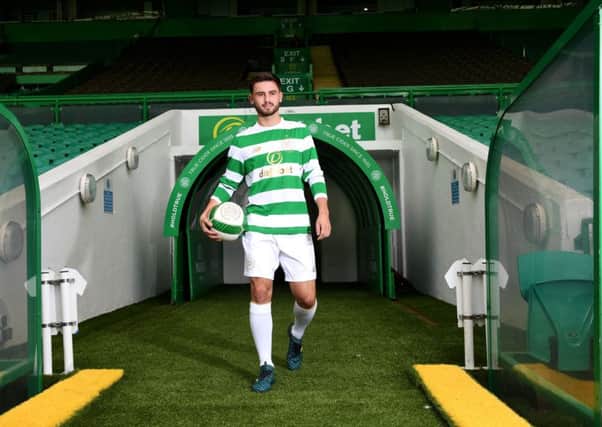 Patrick Roberts is paraded at Parkhead after sealing his season-long loan move to Celtic. Picture: SNS.