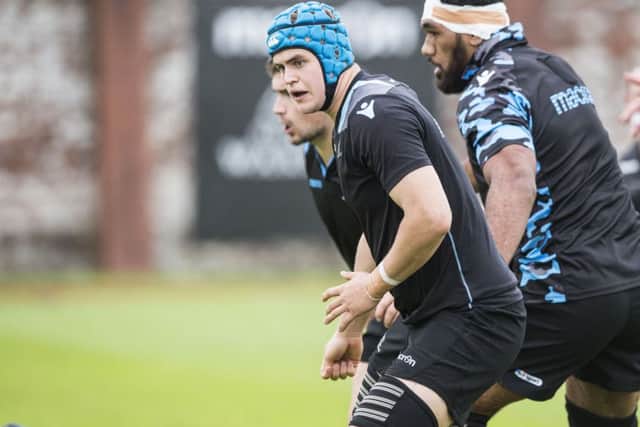 Glasgow lock Scott Cummings trains with his team-mates at Scotstoun. Picture: SNS/SRU.