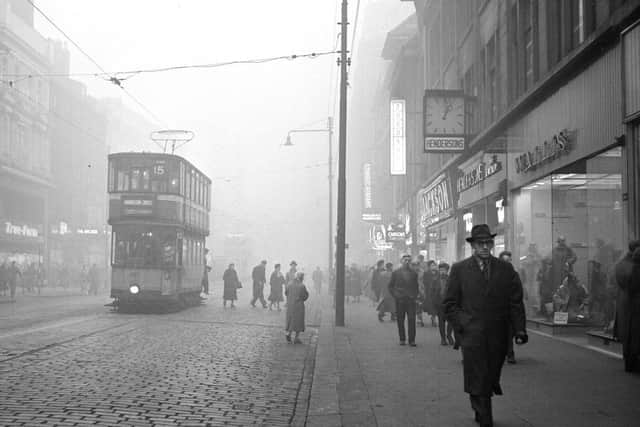 Tram makes its well down a foggy Argyll Street in December 1958. PIC:TSPL