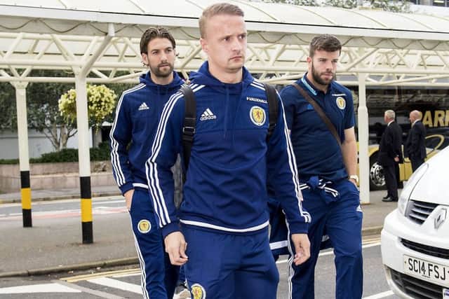 Scotland's Leigh Griffiths at Glasgow Airport ahead of the flight to Lithuania. Picture: Bill Murray/SNS