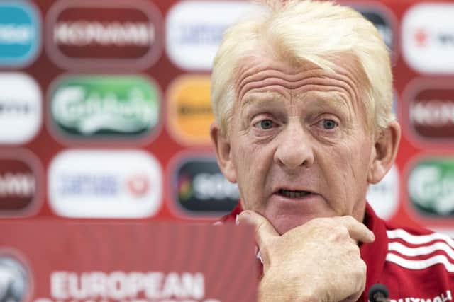 Scotland head coach Gordon Strachan speaks to the media during a press conference at the LFF stadium in Vilnius. Picture: Mindaugas Kulbis/AP