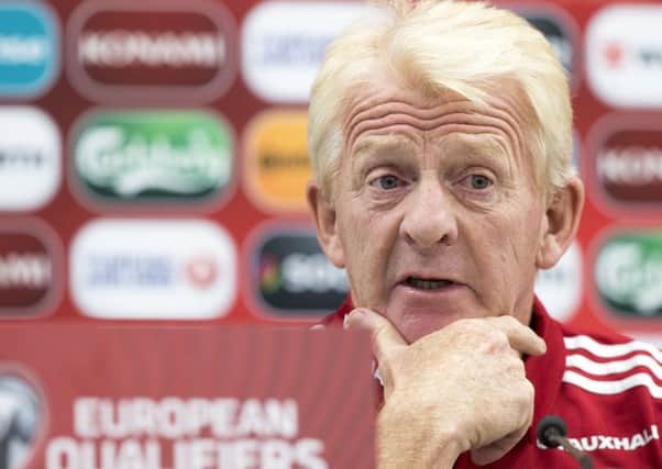 Scotland head coach Gordon Strachan speaks to the media during a press conference at the LFF stadium in Vilnius. Picture: Mindaugas Kulbis/AP