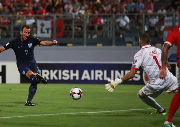 Harry Kane scores Englands opening goal in their 4-0  victory over Malta. Picture: Getty.