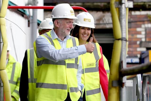 Labour Leader Jeremy Corbyn and Scottish Labour leader Kezia Dugdale during a visit to the Parkhead Housing Association in Glasgow. Picture: Jane Barlow