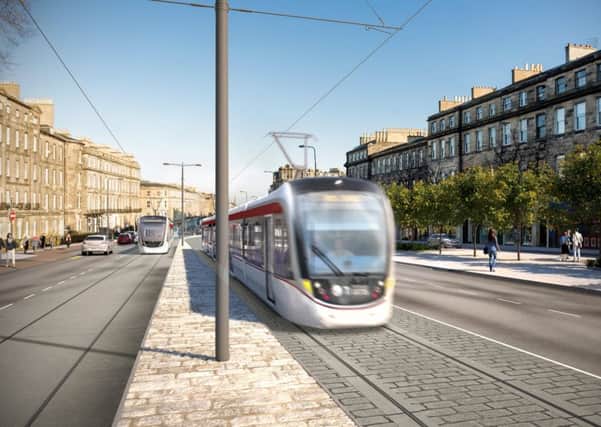 A computer generated image of how the trams would look on Leith Walk.