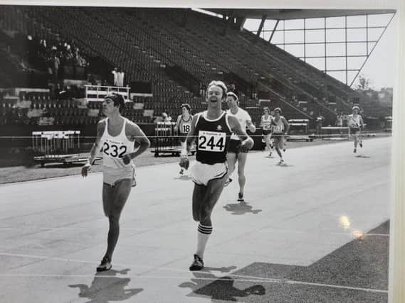 Winning feeling: Peter Hoffmann, left, edges out Roger Jenkins with David Jenkins third in the 1978 Scottish Championships 400m at Meadowbank