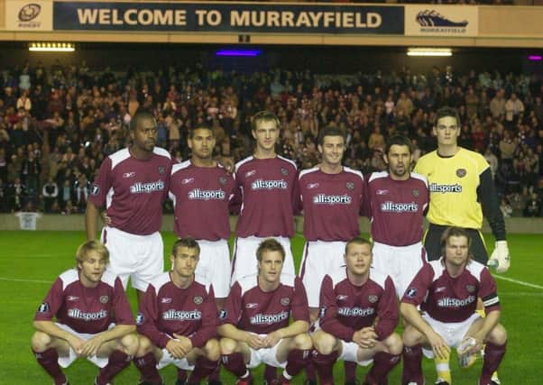 Hearts players line up for the clubs first game at Murrayfield, against Braga. To date, its the only time Craig Levein has managed at the ground.  Photographs: SNS