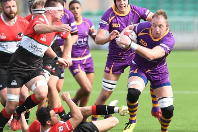 Marr tryscorer Ross Miller, a former Hawks player, makes a break for the line. Photograph: Gary Hutchison/SNS