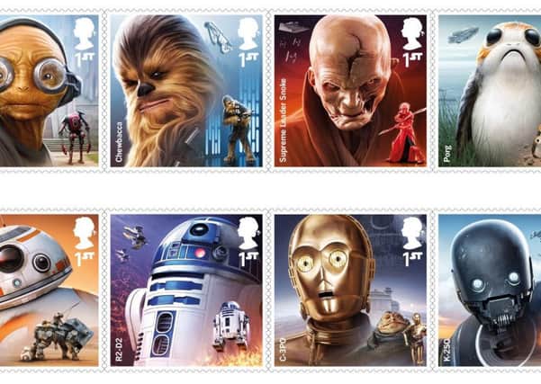 The set of eight Star Wars droids and aliens series celebrated on special stamps issued by Royal Mail. Picture: Royal Mail/PA Wire