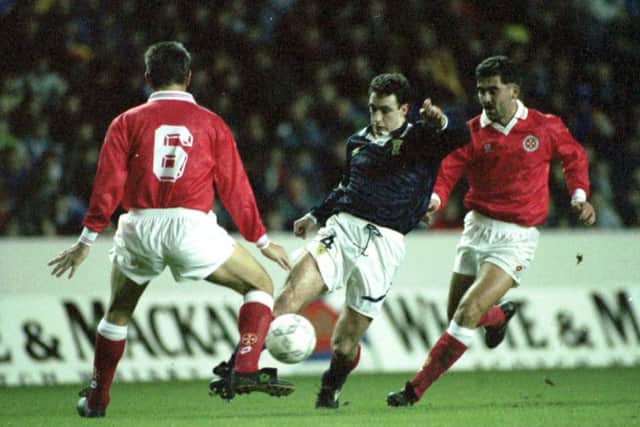 Paul McStay in action for Scotland against Malta at Ibrox in February 1993. Picture: TSPL