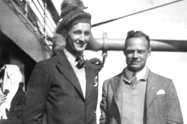 Gerry Hutchinson (L) boarding the TSS Letitia in July 1939.  Picture: SWNS