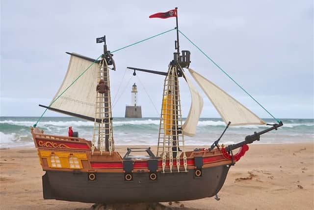 The toy pirate ship before eight-year-old Ollie Ferguson and sibling Harry, five set it on its way to Scandanavia. Picture: Family handout/PA Wire