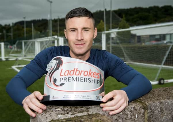 Michael O'Halloran receives the Ladbrokes Premiership Player of the Month award for August after scoring four goals in St Johnstone's unbeaten league run. Picture: SNS