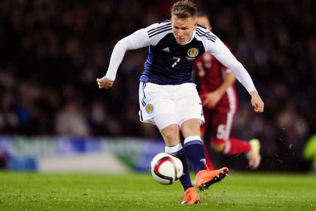 Matt Ritchie in action for Scotland against Denmark at Hampden. Picture: Michael Gillen
