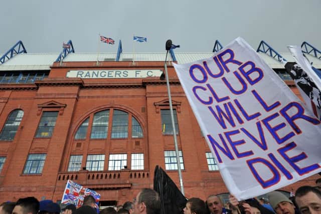 Rangers fans demonstrate outside Ibrox in February 2012. Picture: Jane Barlow
