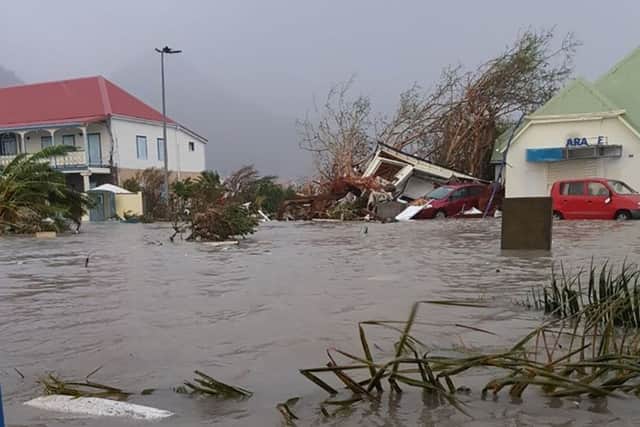 A flooded street on the French overseas island of Saint-Martin. Pic: Getty