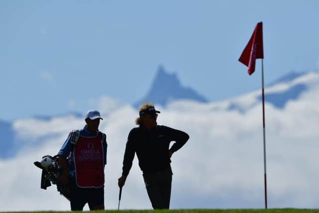 Miguel Angel Jimenez of Spain leads after day one of the 2017 Omega European Masters at Crans-sur-Sierre. Picture: Stuart Franklin/Getty Images