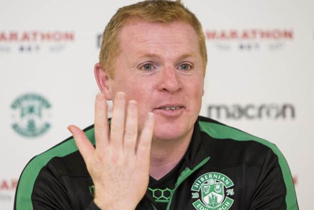 Hibernian head coach Neil Lennon speaks to the media after signing a new contract. Picture: Bruce White/SNS