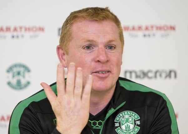 Hibernian head coach Neil Lennon speaks to the media after signing a new contract. Picture: Bruce White/SNS