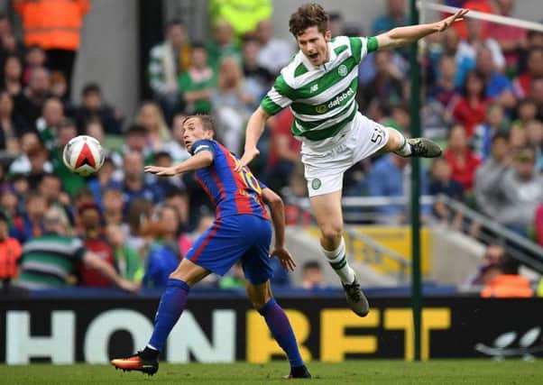 Anthony Ralston challenges Juan Camara for the ball during the International Champions Cup clash between Barcelona and Celtic. Picture: Getty Images