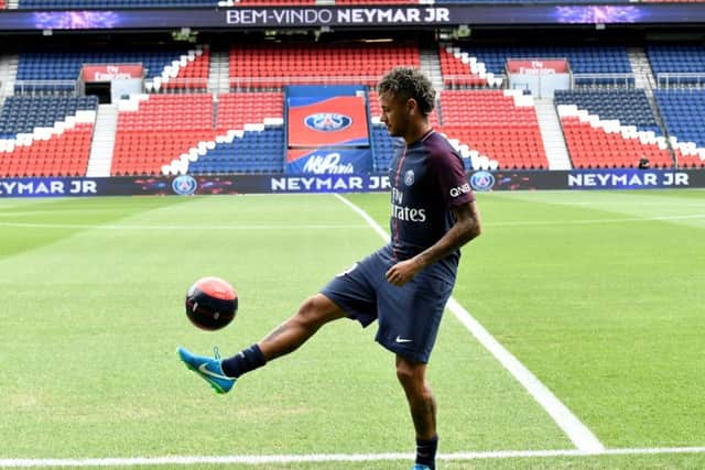 World record signing Neymar will be part of a formidable attacking unit when PSG visit Parkhead on Champions League duty.
Photograph: Philippe Lopez/AFP/Getty