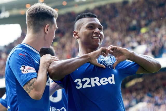 Alfredo Morelos celebrates his opening goal. Picture: SNS/Ross Parker