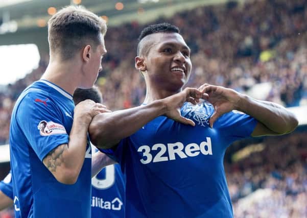 Alfredo Morelos celebrates his opening goal. Picture: SNS/Ross Parker