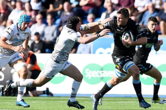 Warriors' Adam Ashe races through to score his try. Picture: SNS/SRU Gary Hutchison
