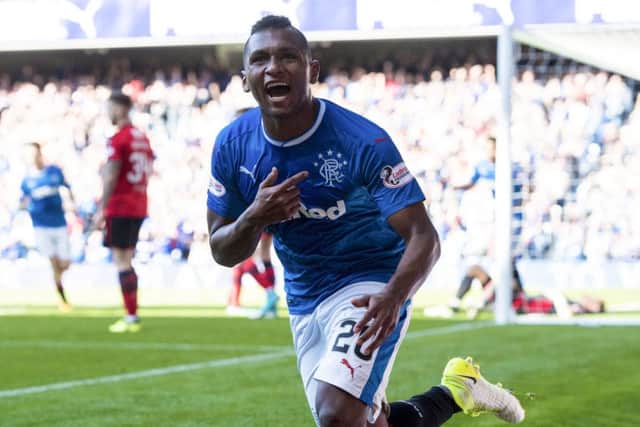 09/09/17 LADBROKES PREMIERSHIP
RANGERS v DUNDEE
IBROX - GLASGOW
Rangers' Alfredo Morelos celebrates his second goal of the game