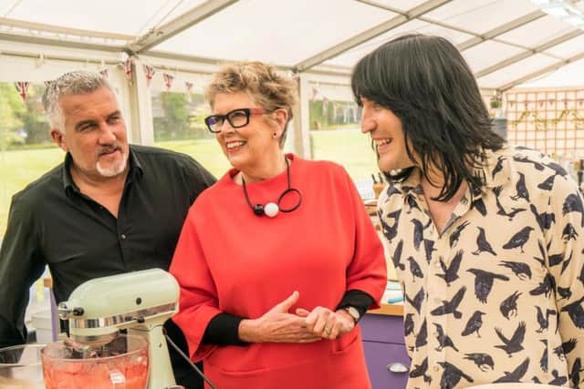 Paul Hollywood on Bake Off with Prue Leith and Noel Fielding. Picture: Contributed/Channel4