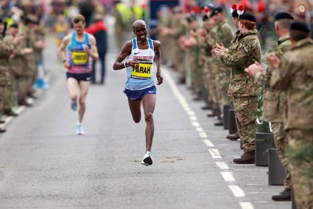 Mo Farah races for the line  to win the Great North Run. Picture: PA