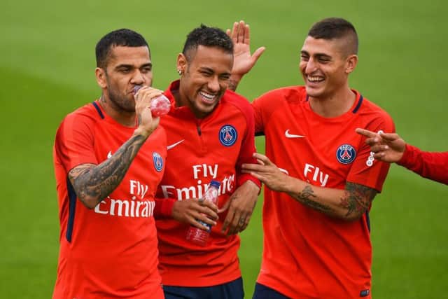 Paris Saint-Germain's Dani Alves, Neymar and Marco Verratti. Picture: Franck Fife/AFP/Getty Images