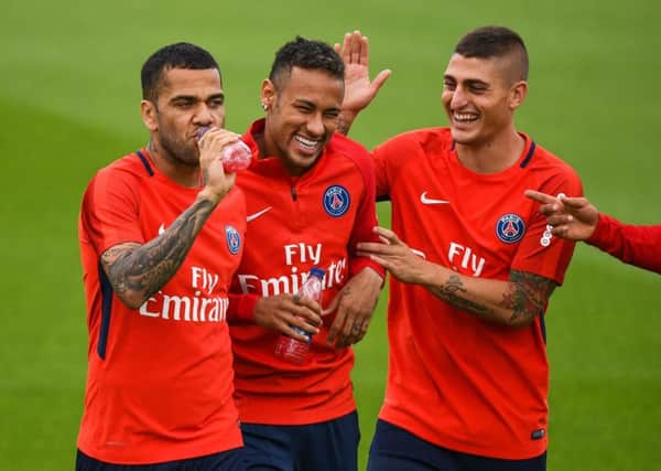 Paris Saint-Germain's Dani Alves, Neymar and Marco Verratti. Picture: Franck Fife/AFP/Getty Images