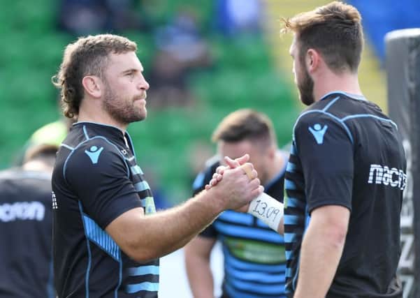 Glasgow Warriors' new signing Callum Gibbins with captain Ryan Wilson. Picture: Gary Hutchison/SNS