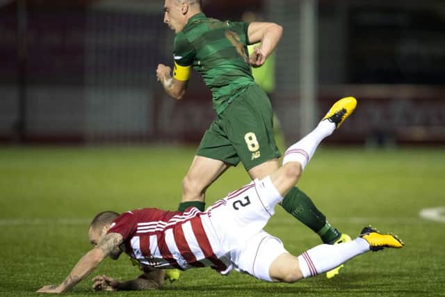 Celtic's Scott Brown clashed with Hamilton's Giannis Skondras. Picture: SNS/Rob Casey