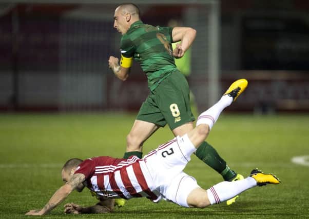 Celtic's Scott Brown clashed with Hamilton's Giannis Skondras. Picture: SNS/Rob Casey