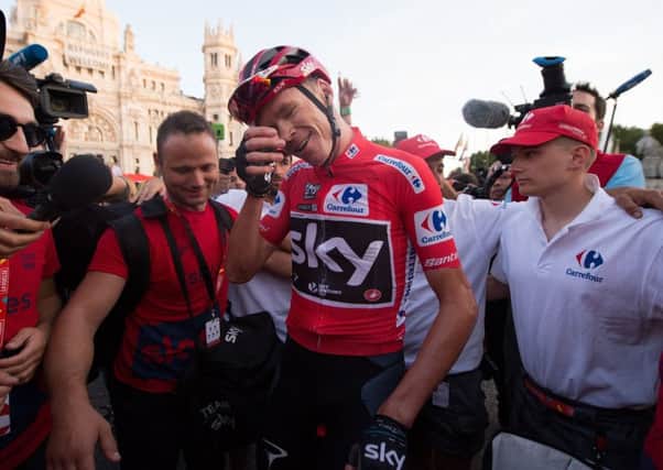 Chris Froome celebrates his historic Vuelta a Espana victory. Picture: Getty.