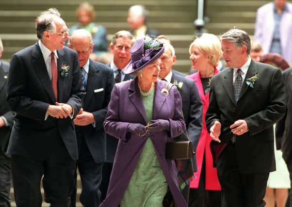 The Queen, Sir David Steel and Donald Dewar at the opening ceremony of the Scottish Parliament, Edinburgh.