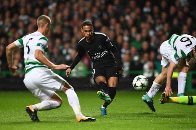 Paris Saint-Germain's Neymar opens the scoring against Celtic. Picture: Franck Fife/AFP/Getty Images