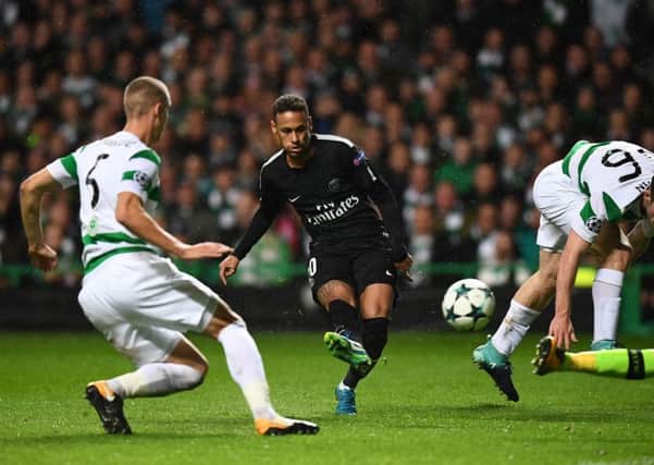 Paris Saint-Germain's Neymar opens the scoring against Celtic. Picture: Franck Fife/AFP/Getty Images