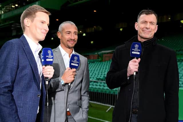 Chris Sutton, right, was joined by Celtic legend Henrik Larsson for BT Sport's coverage. Picture: Getty